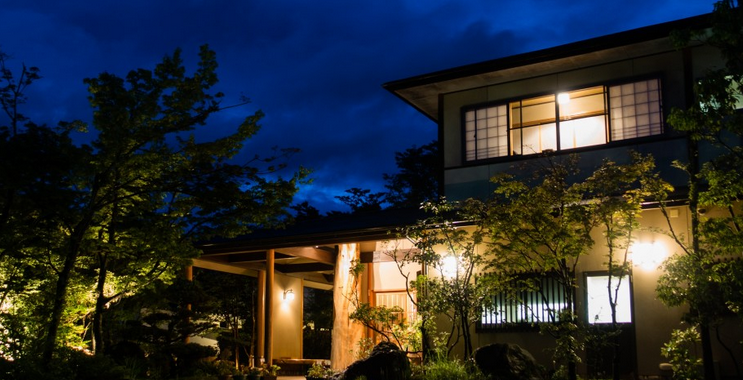 house with lights at night
